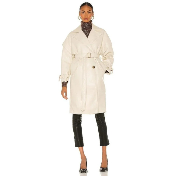 Apparis Kiera Faux Leather Trench Coat in Ivory Large New Vegan Jacket - Picture 6 of 16